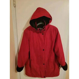 FS Limited Womens Large Red Hooded Long Sleeve Pockets FullZip Snaps Old Money